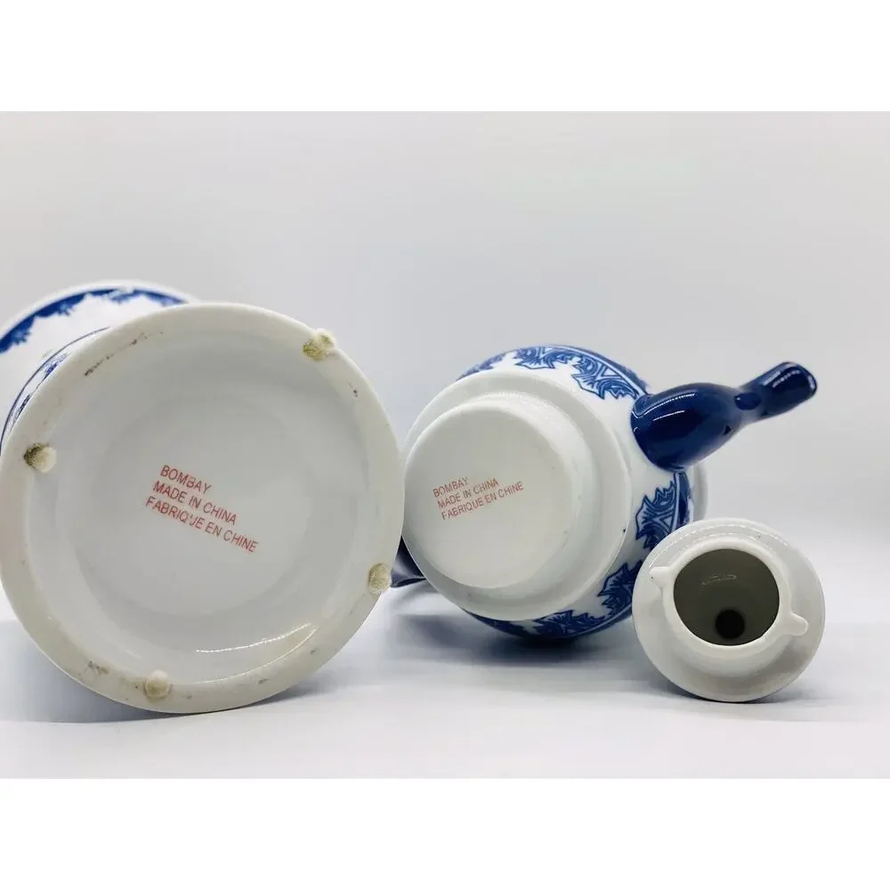 Bombay Blue/White Porcelain Single Serve Teapot With Warmer